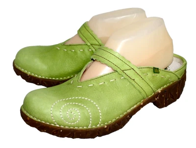 EL NATURALISTA Mary Jane Mules 木屐女式 9 码绿色皮革白色拼接 — 第 1/4 张图片