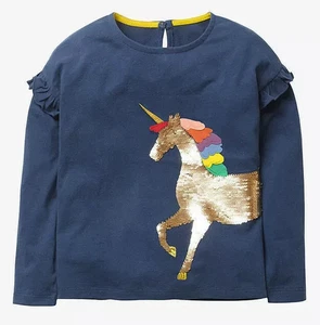 Mini Boden top bambina manica lunga 6-7 anni blu navy unicorno che cambia colore paillettes - Foto 1 di 6