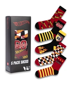 Juego de 5 calcetines de pantorrilla Hot Wheels Checkerboard and Flames para hombre 7-11 Reino Unido - Imagen 1 de 8