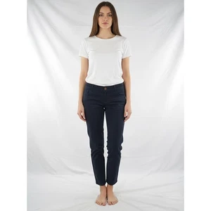 Laltramoda Pantalone Donna Blu M Affusolato In Cotone Casual A Vita Bassa Moda - Picture 1 of 15
