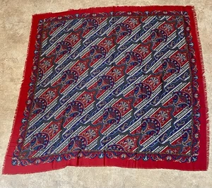 Vintage IMAGES for Seifert’s 45 X 47 Red Blue Multi Rayon Scarf - Picture 1 of 3