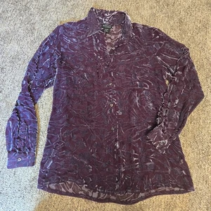 Women's Purple Burnout Velvet Sheer Button Down Shirt Silk Blend S WHIMSY FAIRY - Picture 1 of 8