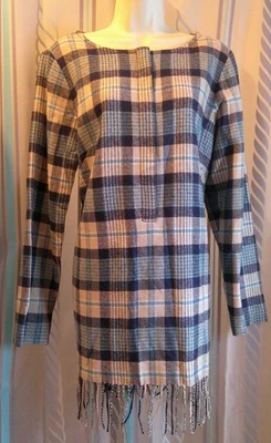 VESTIDO/TÚNICA BOHO MUJER L.L.BEAN Signature lana a cuadros flecos 1/2 cremallera talla 12 Foto 1 de 4