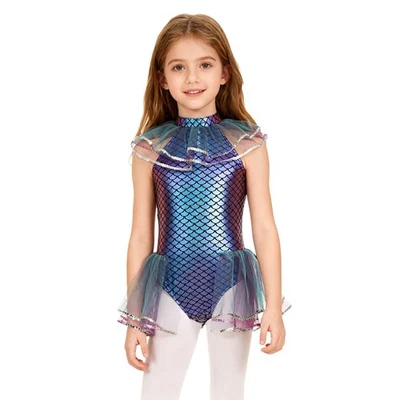 Niñas Leotardo Sin Mangas Body Estampado Escamas de Peces Mono Malla Vestir Foto 1 de 4