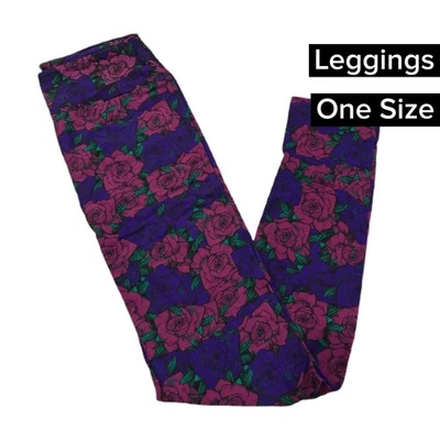 LuLaRoe OS One Size Leggings NWT Roses Floral Purple Pink NEW - Image 1 of 2