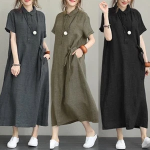 Maxi vestidos largos holgados informales de verano para mujer de lino de algodón vestido caftán talla grande - Imagen 1 de 15