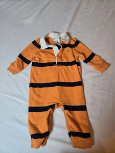 Ralph Lauren bambino pezzo unico 3 mesi arancione con righe blu con colletto bianco - Foto 1 di 6