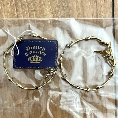 Brincos Disney Couture TINKERBELL X-Large argolas banhadas a ouro 2x2 polegadas aposentados - Imagem 1 de 4