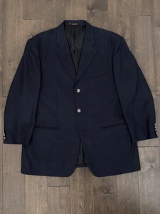 Emilio Mens Sports Coat Suit Jacket Navy Blue Herringbone Size 48R Metal Buttons - Picture 1 of 9