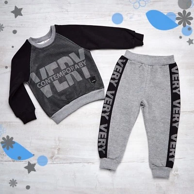 Tracksuit 2 Piece Set for Boys Sweatshirt and Pants Outfit with Slogan FR7965 - Image 1 of 4