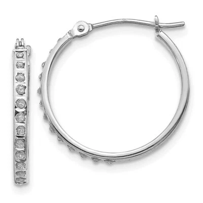 14k White Gold Diamond Fascination Round Hinged Hoop Earrings - Image 1 of 3
