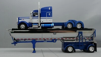 DCP 1/64 Blue White Peterbilt 389 Mac Spread Axle Round Dump Trailer 60-1740 - Image 1 of 4