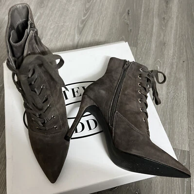 steve madden dark grey suede ankle boots Lace Up /zipper high heel SZ 5.5 - Imagem 1 de 4