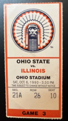 Ohio State vs Illinois Football Game Day Ticket Stub 10/6/1990 Game 3 - Image 1 of 2