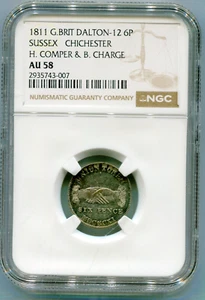 UK Sixpence token of Sussex Chichester 1811 Dalton-12 NGC AU 58 rare  lotjun9940 - Picture 1 of 2