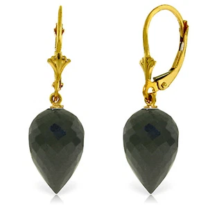 24.5 Carat 14K Solid Gold Pointy Briolette Drop Black Spinel Earrings - Picture 1 of 4