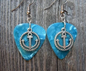 Anchor Inside a Rope Circle Charm Guitar Pick Earrings - Pick Your Color - Picture 1 of 11