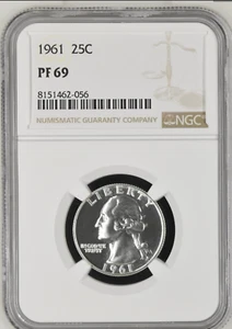 1961 SILVER PROOF  QUARTER NGC PF69 - Picture 1 of 2