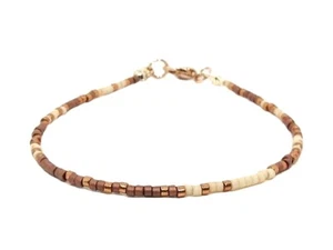 Brown, Copper & Light Peach Friendship Bracelet / Beaded Anklet / Boho Necklace - Picture 1 of 12