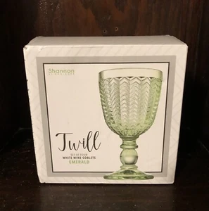 Shannon Twill Crystal White Wine Goblet Emerald Beverage Wine Glass Set of 4 - Picture 1 of 1