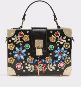 NEU Aldo Euronike Box Tasche schwarz Edelsteine Urlaub Handtasche Edelsteine Handtasche verziert - Bild 1 von 11