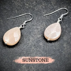 Pendientes de piedra solar - plata esterlina 925 - envueltos en alambre - piedras preciosas - Imagen 1 de 4