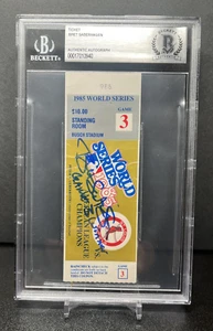 BRET SABERHAGEN SIGNED GAME 3 WINNER 1985 WORLD SERIES TICKET ROYALS BECKETT D - Picture 1 of 2