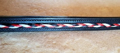 Braided Leather Browband - Black, White and Red -  Full Size - image 1 of 4