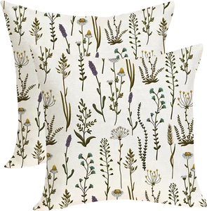 Floral Pillow Covers 18X18 Pack of 2 Botanical Herbs Wildflower Floral Plant Thr - Picture 1 of 12