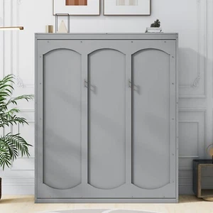 Queen Size Murphy Bed Wall Bed with Shelves,Gray - Picture 1 of 12