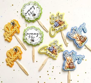 Custom Set of 12 - 3D Winnie the Pooh Cupcake Toppers, Baby Shower idea - Picture 1 of 8