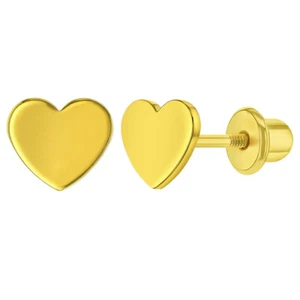 Gold Plated Plain Heart Screw Back Earrings for Babies, Infants, and Toddlers - Picture 1 of 5