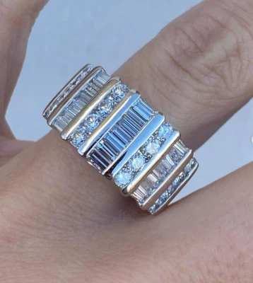 Studded Baguette Real Moissanite Men' Half Eternity Engagement Ring 925 Silver — 第 1/4 张图片