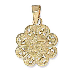 14k Yellow Gold Star of David,Jewish Star Pendant,Flower Design 1.1g 13x15mm #14 - Picture 1 of 1