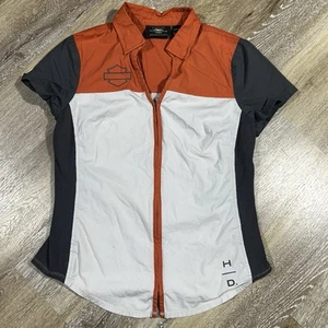Camisa Harley Davidson Mujer M Bar Escudo Logo Bloque de Color Cremallera Completa Elastizada Paseo - Imagen 1 de 17