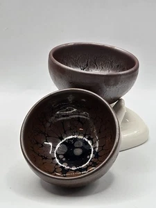 Jian Ware S/2 Tenmoku Tassen • Raku Eisen Bronze glasiert Ölflecken Keramik • signiert - Bild 1 von 8