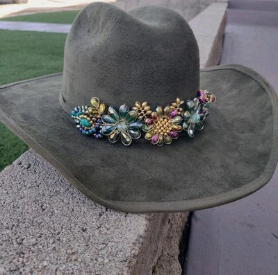vaquero niña sombrero mexicano, cristal verde, gamuza, talla grande, hecho a mano. sombrero Foto 1 de 4