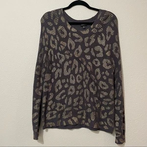 Torrid Grey & Gold Metallic Cheetah Print Crew Neck Sweater Womens 00 Ribbed - Picture 1 of 7