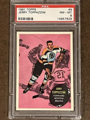 1961 Topps HK #09 PSA 8 Jerry Toppazzini Bruins 9 Nice! - Image 1 of 2