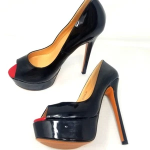 New Black Stilettos Dress Shoes Sexy Formal Clubcore Black Patent Platforms 8 - Picture 1 of 14