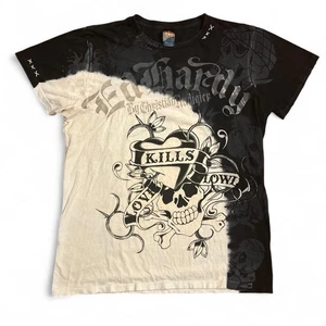 Vintage Y2K Ed Hardy "Love Kills Slowly" Black/White Tie-Dye Skull T-Shirt XL - Picture 1 of 7