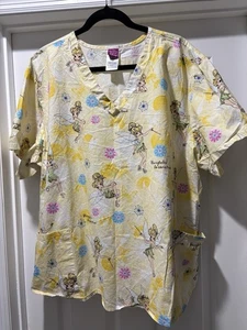 Disney Tinker Bell Yellow Medical Scrub Top Size 3X - Picture 1 of 14