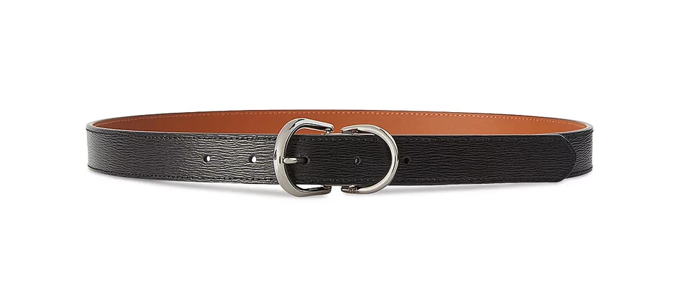 Lauren Ralph Lauren Leather Skinny Belt Black Reversible Tan Brown Crosshatch SM - Image 1 of 1