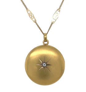 Victorian 10k Yellow Gold Round Genuine Natural Diamond Locket 14k Chain #J7356 - Picture 1 of 11
