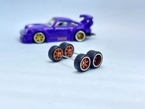 R368 Hot wheels 1/64 Real Riders # TE37 Copper Chrome 10mm Deep Dish Long RWB - Picture 1 of 6