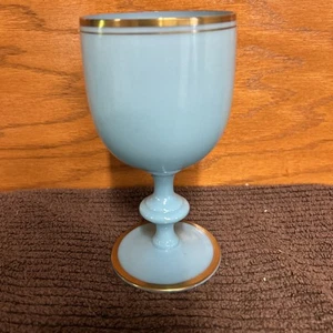 7" French opaline glass blue goblet PORTIEUX VALLERYSTHAL with gold trim - Picture 1 of 5