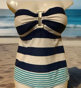 Costume da bagno RALPH LAUREN TG 10 Tankini Halter top blu navy bianco a righe logo fibbia - Foto 1 di 6