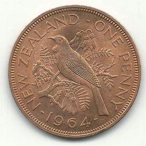 A VERY NICE HIGH GRADE AU/UNC 1964 NEW ZEALAND ONE PENNY-JUN298 - Picture 1 of 2