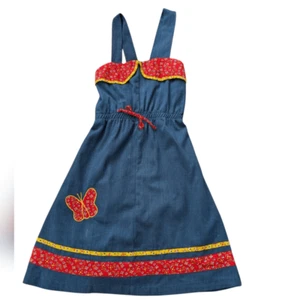 Girls 70s vintage prairie calico print denim dress size 14 - Picture 1 of 6