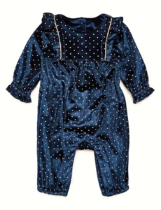 M&S BABY VELOR ALL IN ONE SUIT NAVY & GOLD SIZE 0-3 MONTHS - NEW - Picture 1 of 4